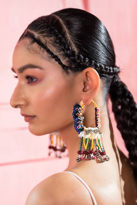 Buy_Krutiarts_ Floral Motif Tassel Embellished Earrings _Online_at_Aza_Fashions