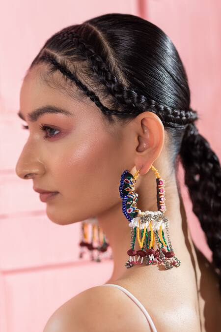 Shop_Krutiarts_ Floral Motif Tassel Embellished Earrings _Online_at_Aza_Fashions