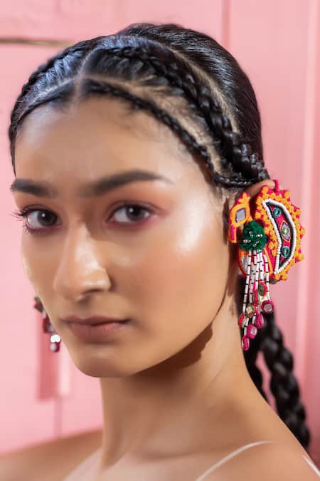 Shop Krutiarts Multi Color Crystal, Mirror, Tassel, Thread Molo Embellished Earrings Online at Aza Fashions Shop_Krutiarts_Multi Color Crystal, Mirror, Tassel, Thread Molo Embellished Earrings _Online_at_Aza_Fashions