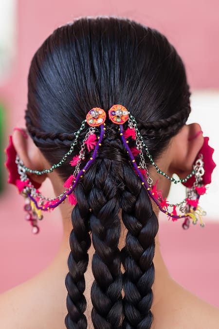 Krutiarts Multi Color Crystal, Mirror, Tassel, Thread Molo Embellished Earrings at Aza Fashions Krutiarts_Multi Color Crystal, Mirror, Tassel, Thread Molo Embellished Earrings _at_Aza_Fashions