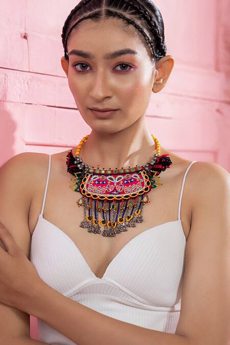 Krutiarts_Multi Color Thread Embellished Choker _Online_at_Aza_Fashions