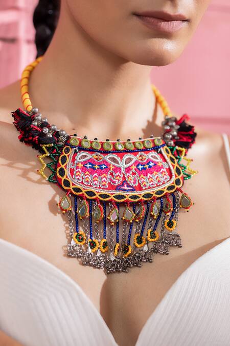 Shop_Krutiarts_Multi Color Thread Embellished Choker _Online_at_Aza_Fashions