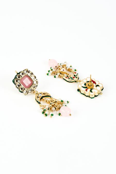 Buy_Vivinia By Vidhi Mehra_Gold Plated Pearls, Stones Kundan And Bead Embellished Necklace Set _Online_at_Aza_Fashions