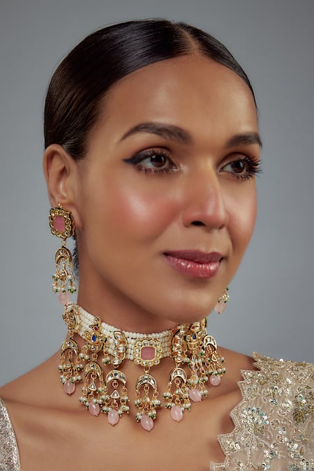 Vivinia By Vidhi Mehra Kundan & Bead Embellished Necklace Set 