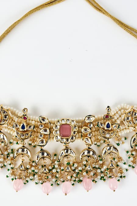 Buy_Vivinia By Vidhi Mehra_Gold Plated Pearls, Stones Kundan And Bead Embellished Necklace Set 