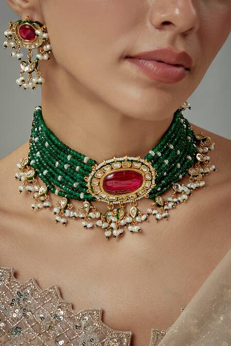 Buy Vivinia By Vidhi Mehra Gold Plated Kundan, Beads Saadgi Embellished Multistrand Necklace Set Online at Aza Fashions Buy_Vivinia By Vidhi Mehra_Gold Plated Kundan, Beads Saadgi Embellished Multistrand Necklace Set _Online_at_Aza_Fashions