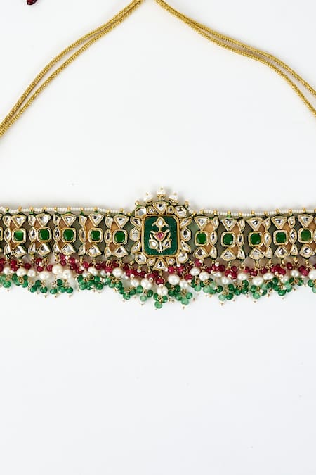Vivinia By Vidhi Mehra_Gold Plated Kundan, Beads Saadgi And Embellished Choker Necklace Set _Online_at_Aza_Fashions