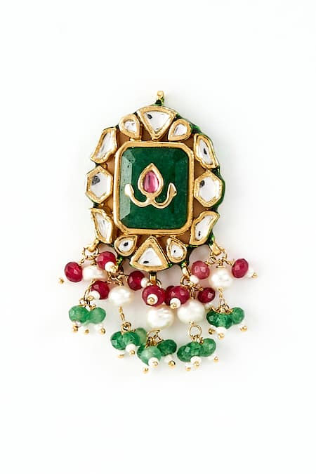 Shop_Vivinia By Vidhi Mehra_Gold Plated Kundan, Beads Saadgi And Embellished Choker Necklace Set _Online_at_Aza_Fashions