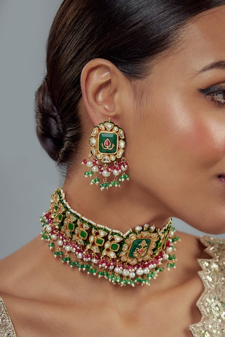 Vivinia By Vidhi Mehra_Gold Plated Kundan, Beads Saadgi And Embellished Choker Necklace Set _at_Aza_Fashions