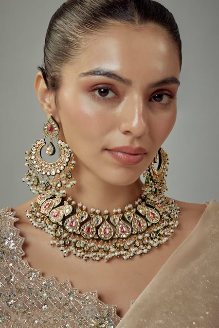 Vivinia By Vidhi Mehra Kundan & Bead Embellished Choker Set 