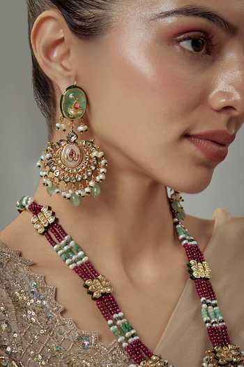 Vivinia By Vidhi Mehra Gold Plated Beads Kundan And Embellished Long Necklace Set at Aza Fashions Vivinia By Vidhi Mehra_Gold Plated Beads Kundan And Embellished Long Necklace Set _at_Aza_Fashions