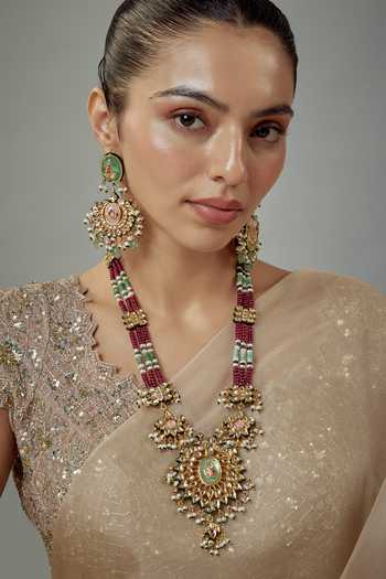 Buy Vivinia By Vidhi Mehra Gold Plated Beads Kundan And Embellished Long Necklace Set at Aza Fashions Buy_Vivinia By Vidhi Mehra_Gold Plated Beads Kundan And Embellished Long Necklace Set _at_Aza_Fashions