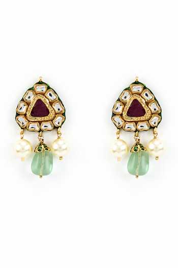 Vivinia By Vidhi Mehra_Gold Plated Kundan, Gemstone And Embellished Necklace Set _Online_at_Aza_Fashions