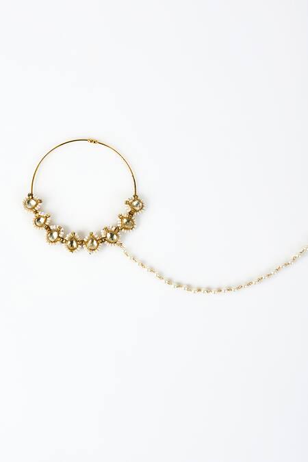 Vivinia By Vidhi Mehra Gold Plated Pearls, Kundan Saadgi Embellished Nose Ring Online at Aza Fashions Vivinia By Vidhi Mehra_Gold Plated Pearls, Kundan Saadgi Embellished Nose Ring _Online_at_Aza_Fashions