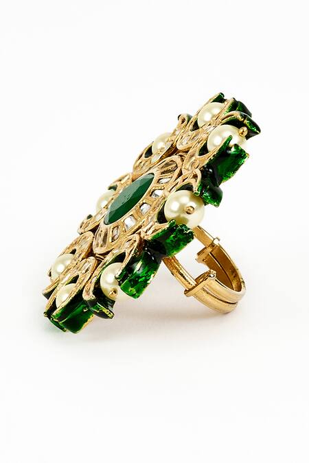Vivinia By Vidhi Mehra Gold Plated Pearls, Stone Saadgi Kundan Embellished Ring Online at Aza Fashions Vivinia By Vidhi Mehra_Gold Plated Pearls, Stone Saadgi Kundan Embellished Ring _Online_at_Aza_Fashions