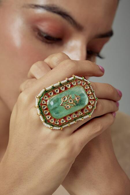 Buy Vivinia By Vidhi Mehra Gold Plated Stones Kundan And Embellished Ring Online at Aza Fashions Buy_Vivinia By Vidhi Mehra_Gold Plated Stones Kundan And Embellished Ring _Online_at_Aza_Fashions