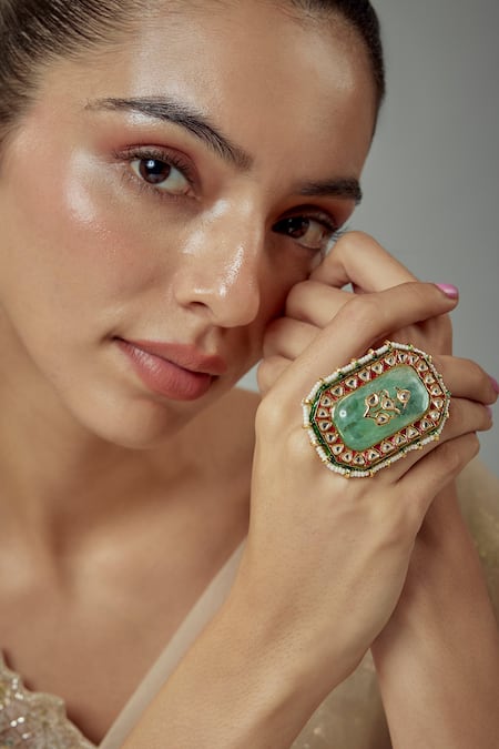 Vivinia By Vidhi Mehra Kundan & Stone Embellished Gold Ring 