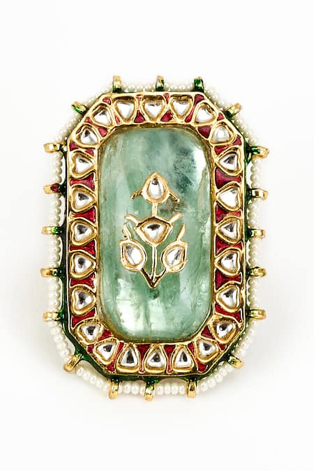 Vivinia By Vidhi Mehra Kundan & Stone Embellished Gold Ring 