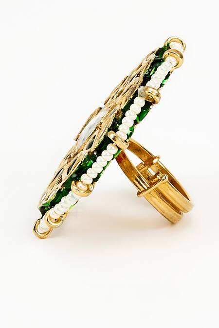 Vivinia By Vidhi Mehra_Gold Plated Stone, Kundan Saadgi Embellished Floral Ring _Online_at_Aza_Fashions