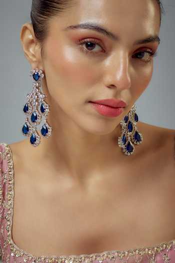 Vivinia By Vidhi Mehra Blue Gemstone Crystal Danglers 