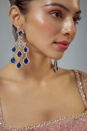 Vivinia By Vidhi Mehra Silver Plated Crystals, Stones Blue Danglers Online at Aza Fashions Vivinia By Vidhi Mehra_Silver Plated Crystals, Stones Blue Danglers _Online_at_Aza_Fashions