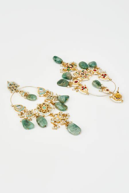 Vivinia By Vidhi Mehra_Gold Plated Beads, Crystals Kundan Polki Embellished Danglers _Online_at_Aza_Fashions