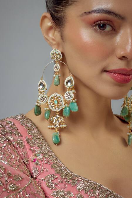 Buy_Vivinia By Vidhi Mehra_Gold Plated Beads, Crystals Kundan Polki Embellished Danglers _Online_at_Aza_Fashions