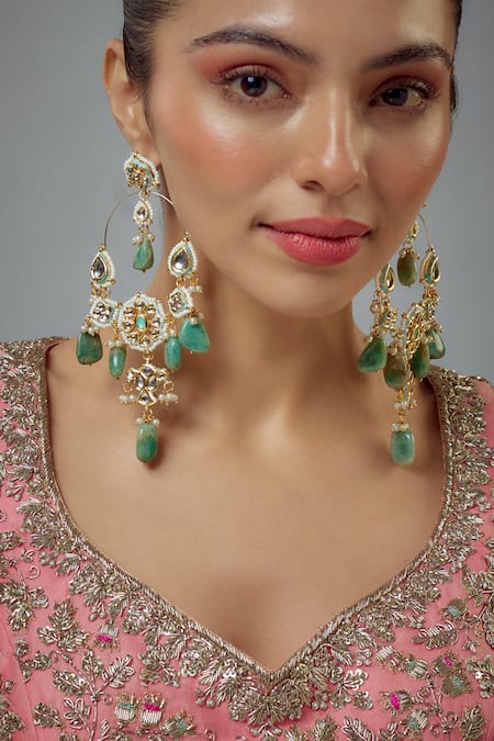 VIVINIA by Vidhi Mehra Kundan Polki Embellished Danglers 