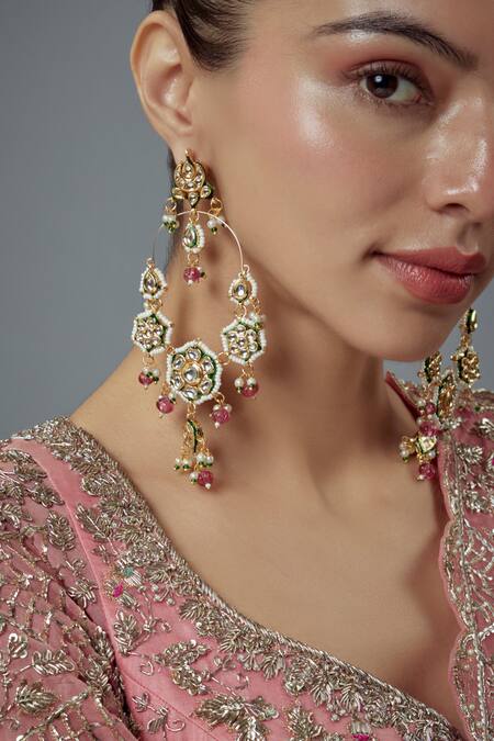 Buy Vivinia By Vidhi Mehra Gold Plated Beads, Diamonds And Pink Polki Kundan Danglers Online at Aza Fashions Buy_Vivinia By Vidhi Mehra_Gold Plated Beads, Diamonds And Pink Polki Kundan Danglers _Online_at_Aza_Fashions
