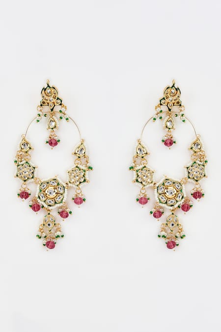 Shop Vivinia By Vidhi Mehra Gold Plated Beads, Diamonds And Pink Polki Kundan Danglers at Aza Fashions Shop_Vivinia By Vidhi Mehra_Gold Plated Beads, Diamonds And Pink Polki Kundan Danglers _at_Aza_Fashions