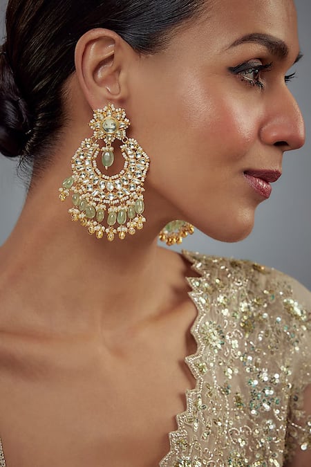 Buy Vivinia By Vidhi Mehra Gold Plated Pearl, Polki, Kundan, Gemstone Saadgi Embellished Chandbalis Online at Aza Fashions Buy_Vivinia By Vidhi Mehra_Gold Plated Pearl, Polki, Kundan, Gemstone Saadgi Embellished Chandbalis _Online_at_Aza_Fashions