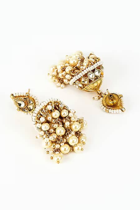 Vivinia By Vidhi Mehra_Gold Plated Pearls, Stones Kundan Polki Embellished Jhumkas _Online_at_Aza_Fashions