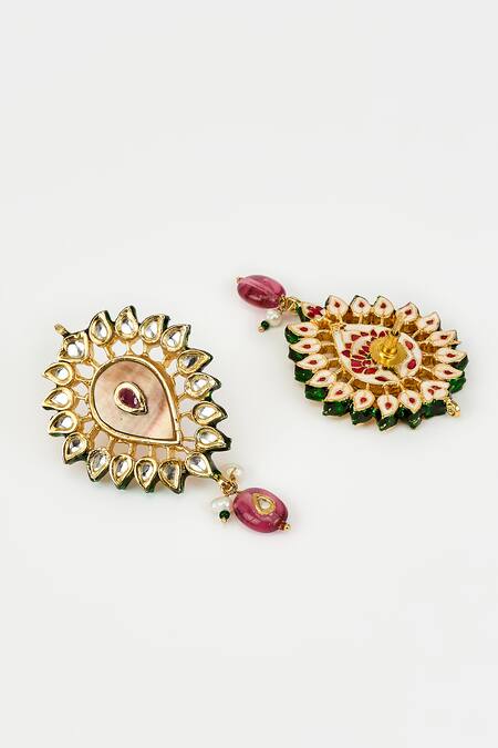 Vivinia By Vidhi Mehra_Gold Plated Gota Patti, Stones Kundan Polki Embellished Drop Earrings _Online_at_Aza_Fashions