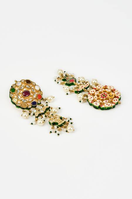 Buy Vivinia By Vidhi Mehra Gold Plated Pearls, Piping, Gota Saadgi Kundan Polki Embellished Drop Earrings Online at Aza Fashions Buy_Vivinia By Vidhi Mehra_Gold Plated Pearls, Piping, Gota Saadgi Kundan Polki Embellished Drop Earrings _Online_at_Aza_Fashions