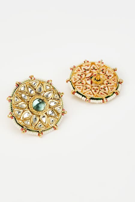 Vivinia By Vidhi Mehra_Gold Plated Polki, Kundan Saadgi Geometric Shaped Stud Earrings _Online_at_Aza_Fashions