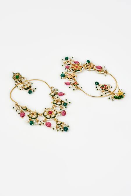 Vivinia By Vidhi Mehra Gold Plated Polki, Kundan, Bead Saadgi And Embellished Long Earrings Online at Aza Fashions Vivinia By Vidhi Mehra_Gold Plated Polki, Kundan, Bead Saadgi And Embellished Long Earrings _Online_at_Aza_Fashions