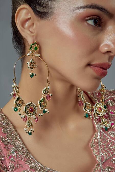 Buy Vivinia By Vidhi Mehra Gold Plated Polki, Kundan, Bead Saadgi And Embellished Long Earrings Online at Aza Fashions Buy_Vivinia By Vidhi Mehra_Gold Plated Polki, Kundan, Bead Saadgi And Embellished Long Earrings _Online_at_Aza_Fashions
