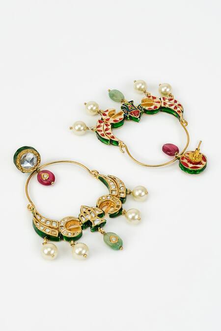 Vivinia By Vidhi Mehra_Gold Plated Pearls, Piping, Zari Kundan Embellished Dangler Earrings _Online_at_Aza_Fashions