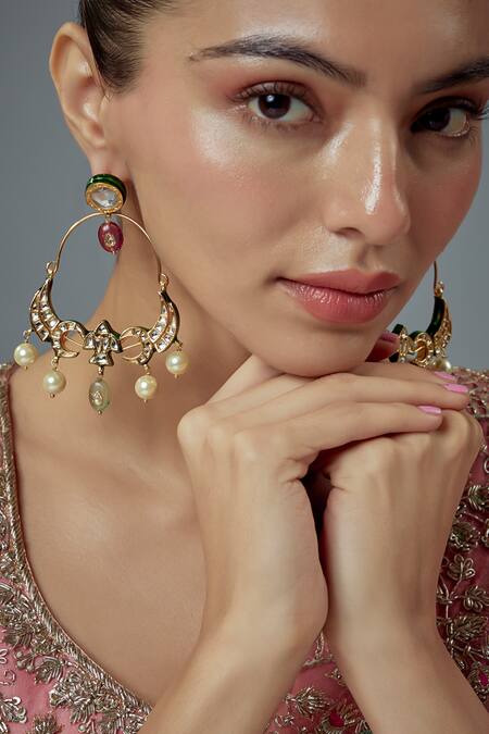 Buy_Vivinia By Vidhi Mehra_Gold Plated Pearls, Piping, Zari Kundan Embellished Dangler Earrings _Online_at_Aza_Fashions