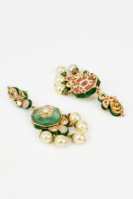 Vivinia By Vidhi Mehra_Gold Plated Pearls Kundan Polki Embellished Drop Earrings _Online_at_Aza_Fashions