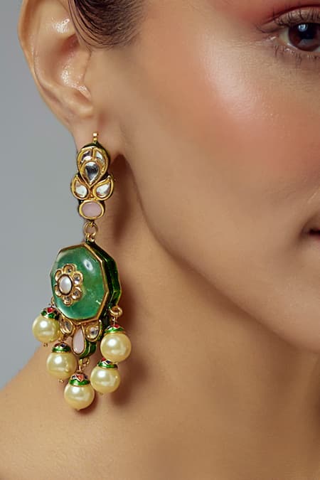 Buy_Vivinia By Vidhi Mehra_Gold Plated Pearls Kundan Polki Embellished Drop Earrings _Online_at_Aza_Fashions