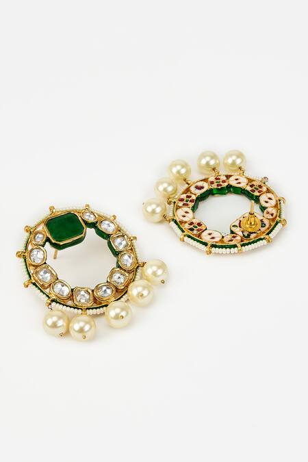 Vivinia By Vidhi Mehra_Gold Plated Pearl, Polki, Kundan Saadgi Embellished Chandbalis _Online_at_Aza_Fashions