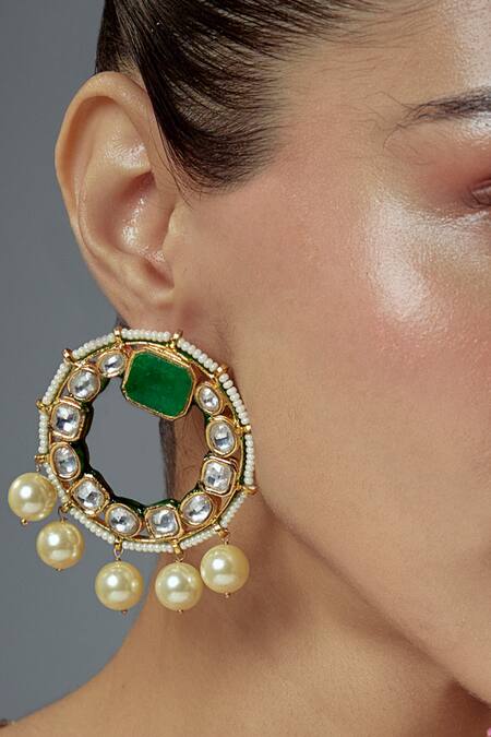 Buy_Vivinia By Vidhi Mehra_Gold Plated Pearl, Polki, Kundan Saadgi Embellished Chandbalis _Online_at_Aza_Fashions