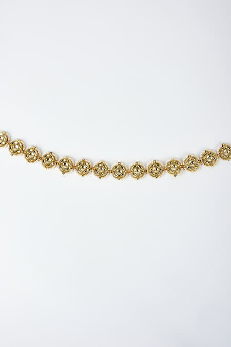 Vivinia By Vidhi Mehra_Gold Plated Pearl, Polki, Kundan Saadgi Studded Mathapatti _Online_at_Aza_Fashions