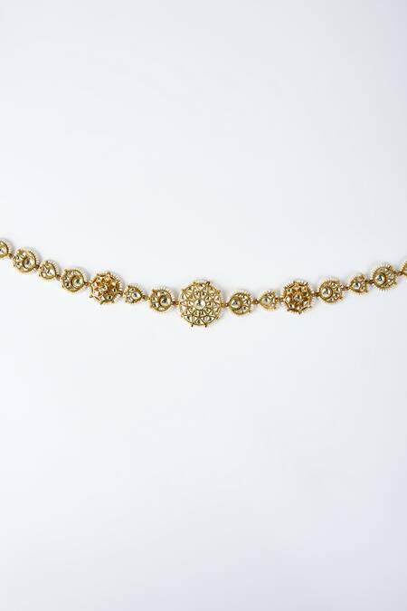 Vivinia By Vidhi Mehra_Gold Plated Pearl, Polki, Kundan Saadgi Embellished Mathapatti _Online_at_Aza_Fashions