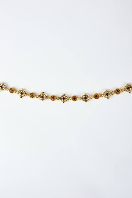 Vivinia By Vidhi Mehra_Gold Plated Pearl, Polki, Kundan, Gemstone Saadgi Embellished Mathapatti _Online_at_Aza_Fashions