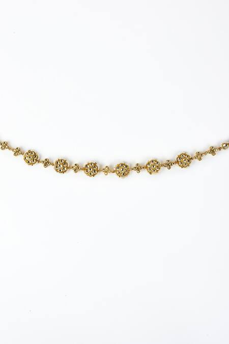 Vivinia By Vidhi Mehra Gold Plated Pearl, Polki, Kundan Saadgi Embellished Mathapatti Online at Aza Fashions Vivinia By Vidhi Mehra_Gold Plated Pearl, Polki, Kundan Saadgi Embellished Mathapatti _Online_at_Aza_Fashions