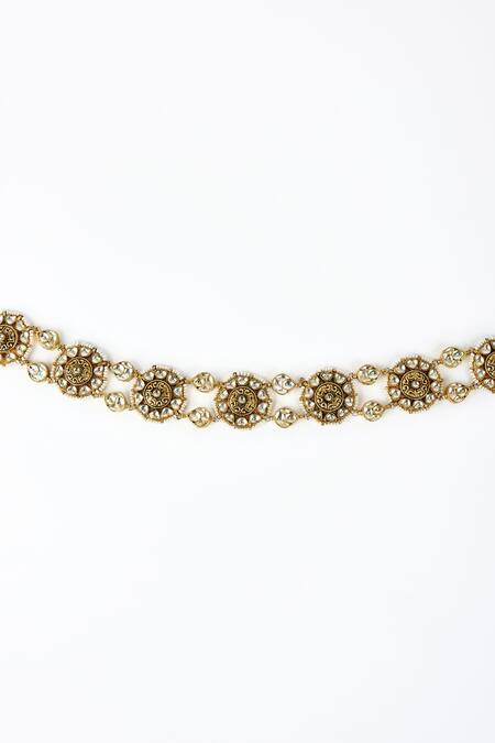 Vivinia By Vidhi Mehra Gold Plated Pearl, Polki, Kundan Saadgi Studded Mathapatti Online at Aza Fashions Vivinia By Vidhi Mehra_Gold Plated Pearl, Polki, Kundan Saadgi Studded Mathapatti _Online_at_Aza_Fashions