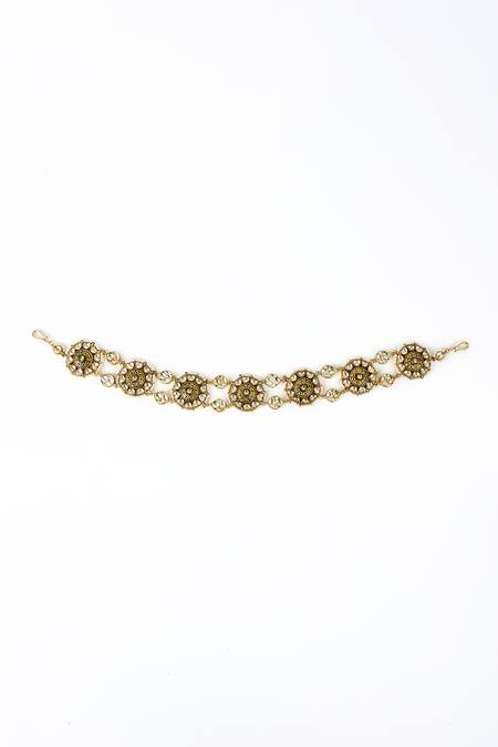 Shop Vivinia By Vidhi Mehra Gold Plated Pearl, Polki, Kundan Saadgi Studded Mathapatti at Aza Fashions Shop_Vivinia By Vidhi Mehra_Gold Plated Pearl, Polki, Kundan Saadgi Studded Mathapatti _at_Aza_Fashions