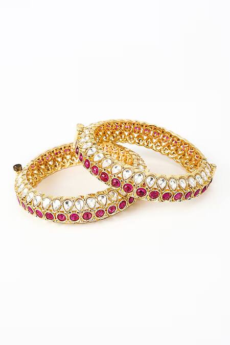 Vivinia By Vidhi Mehra_Gold Plated Polki, Kundan Saadgi Embellished Bangles Set Of 2 _Online_at_Aza_Fashions